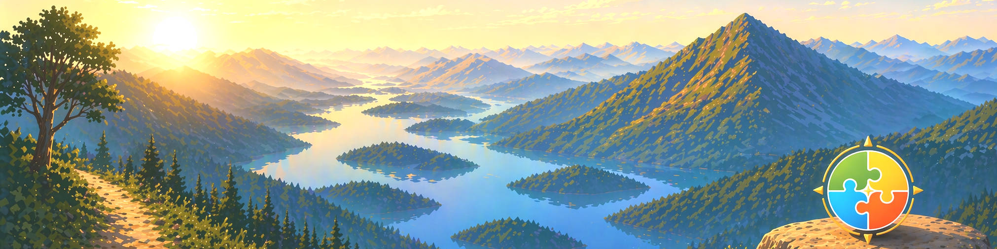Watercolor mountain panorama for VisionMap and MapMind